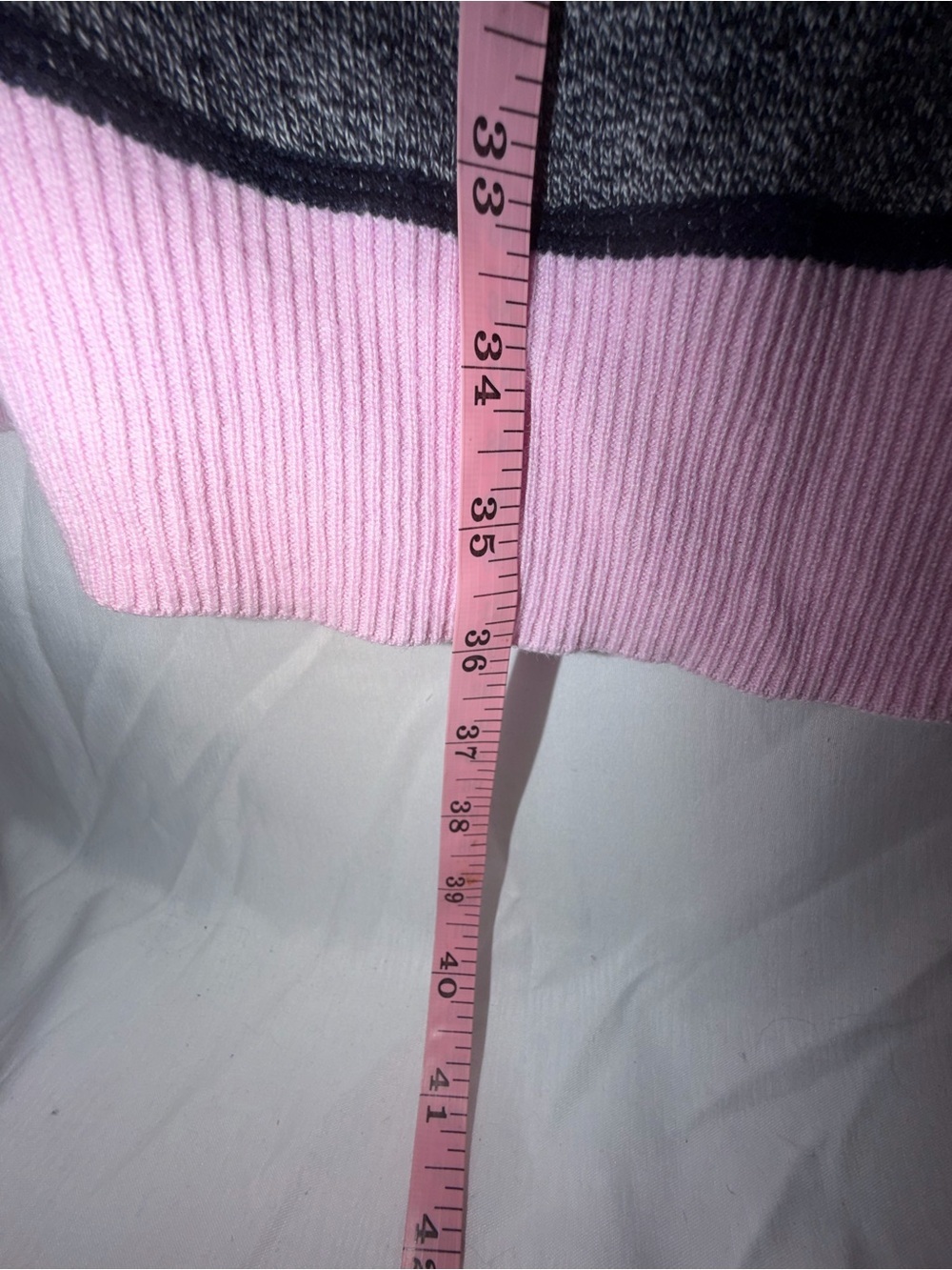 T by Talbots Open Front Long Cardigan Marled Gray Pink Stripe Trim Size M - Picture 7 of 9